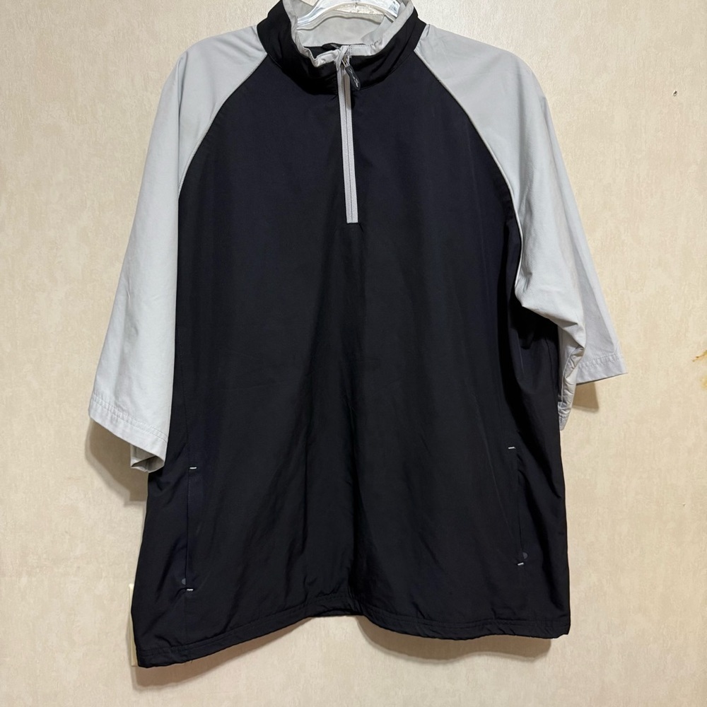 Second Skin‎ Jacket Black Gray Pullover Windbreaker Pockets Short Sleeve